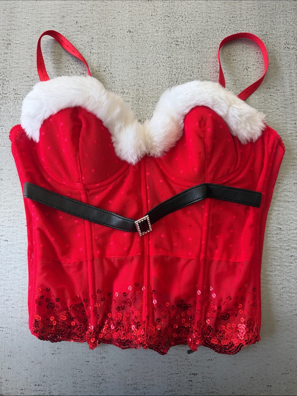 Leg Avenue Red Sequin & Faux-Fur Trim Holiday Bustier